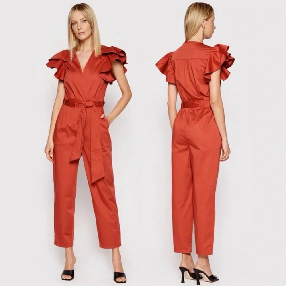 Ted baker Elegant Red Jumpsuit with Ruffle Sleeves